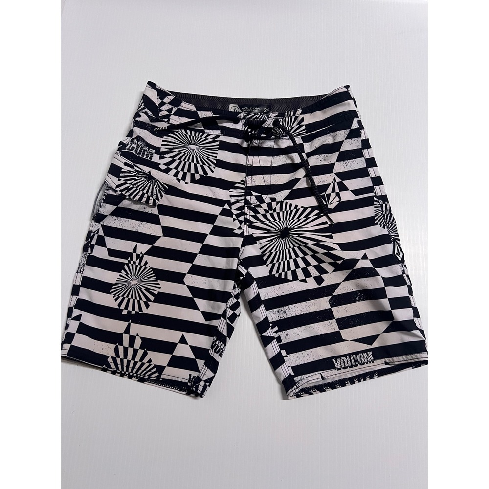 Volcom Mod-Tech Board Shorts Mens 26 Black White Geometric Optical Illusion Swim